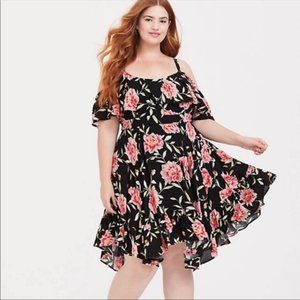 Torrid | Gauze Cold Shoulder Dress, Black Floral | Size 3X
